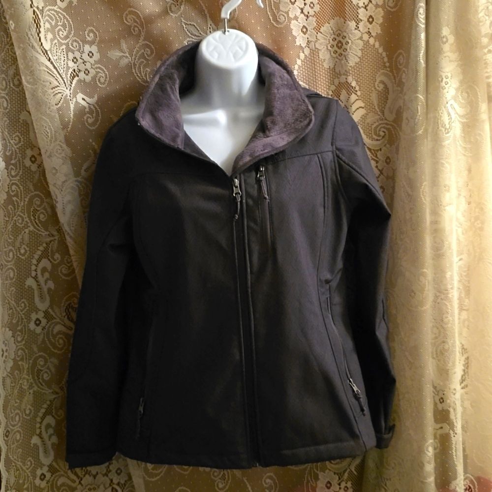Free Country Women's Size S Gray Zip Lined Hooded Winter‎ Jacket Chest Pocket